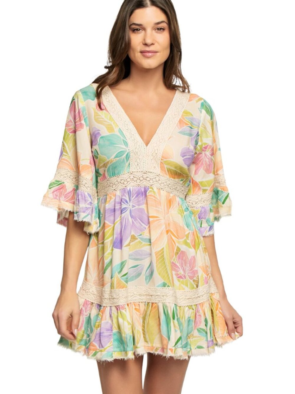 Z&L EUROPE Floral Crochet V-Neck Mini Dress sz S